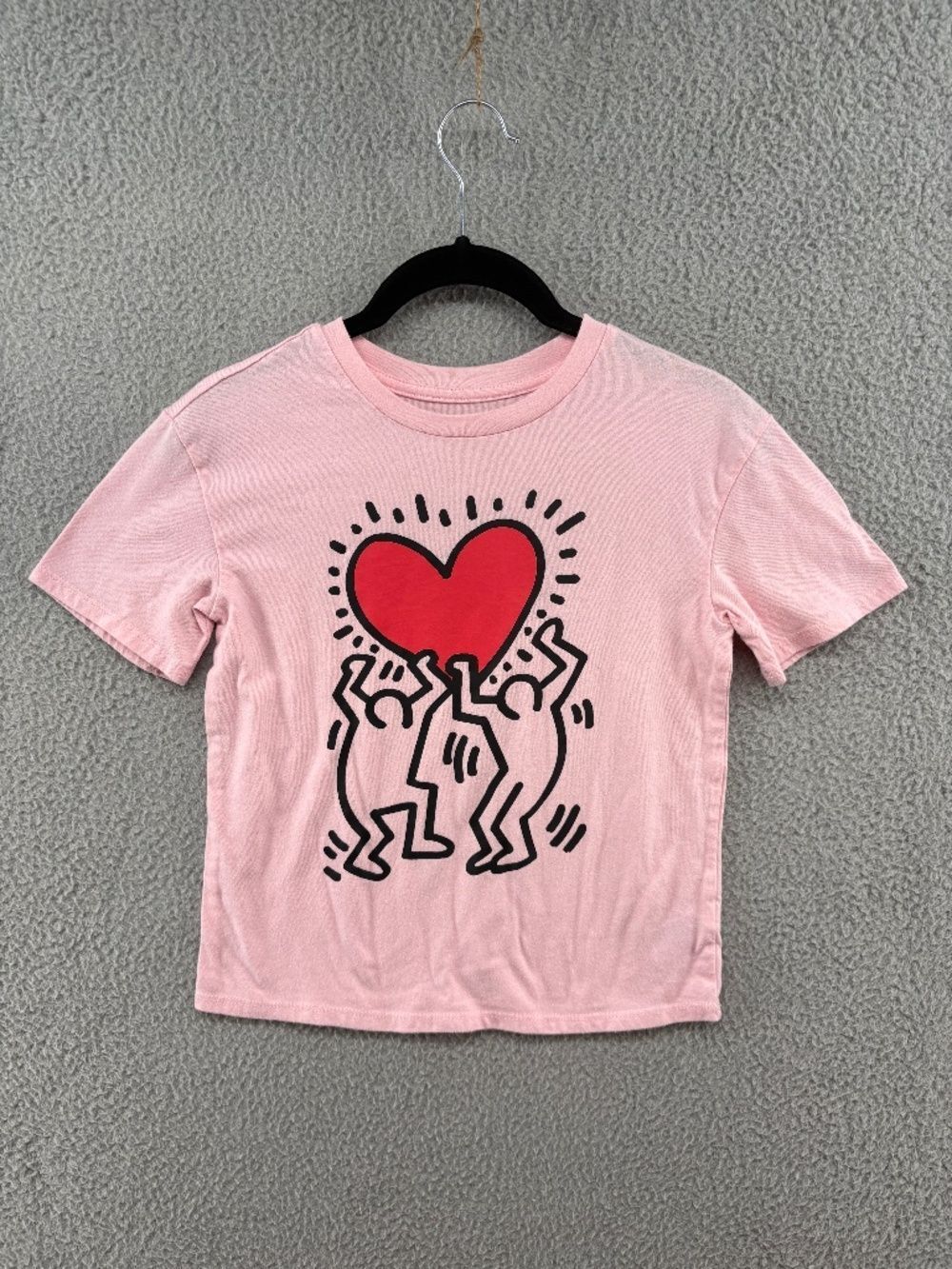 Keith Haring Girls Pink Heart Dancing Figures Graphic Tee Size 6/7